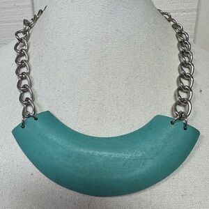 Half moon modernist mint green wooden style chunky necklace